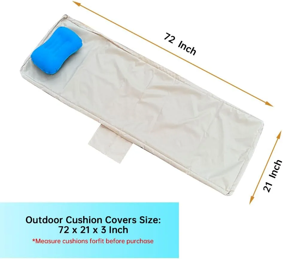 72 x 21 x 3 Inch Outdoor chaise lounge cushion Covers Only (Not Includes Cushion) Waterproof Outdoor Patio lounge chair cushion Slipcover，Anti-Slip Backing Design & Convenient Phone Pocket（Khaki）