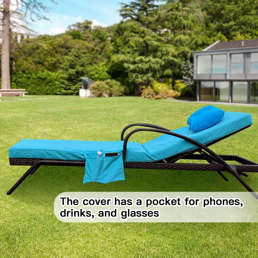 72 x 21 x 3 Inch Outdoor chaise lounge cushion Covers Only (Not Includes Cushion) Waterproof Outdoor Patio lounge chair cushion Slipcover，Anti-Slip Backing Design & Convenient Phone Pocket（Sky Blue）