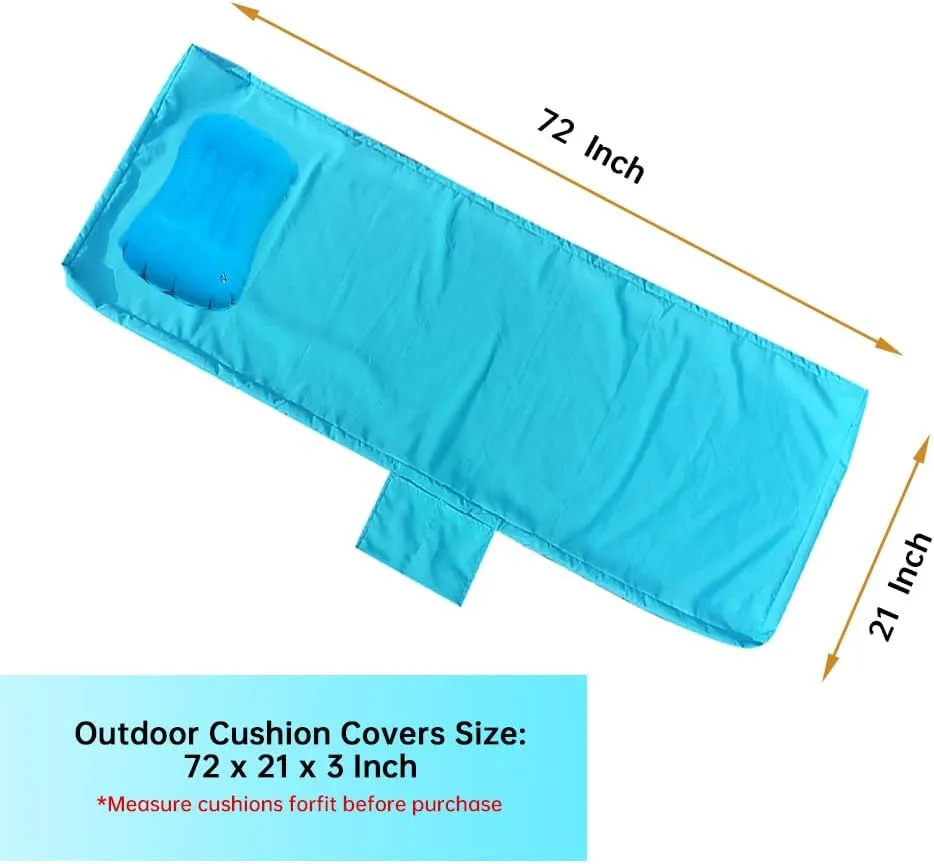 72 x 21 x 3 Inch Outdoor chaise lounge cushion Covers Only (Not Includes Cushion) Waterproof Outdoor Patio lounge chair cushion Slipcover，Anti-Slip Backing Design & Convenient Phone Pocket（Sky Blue）