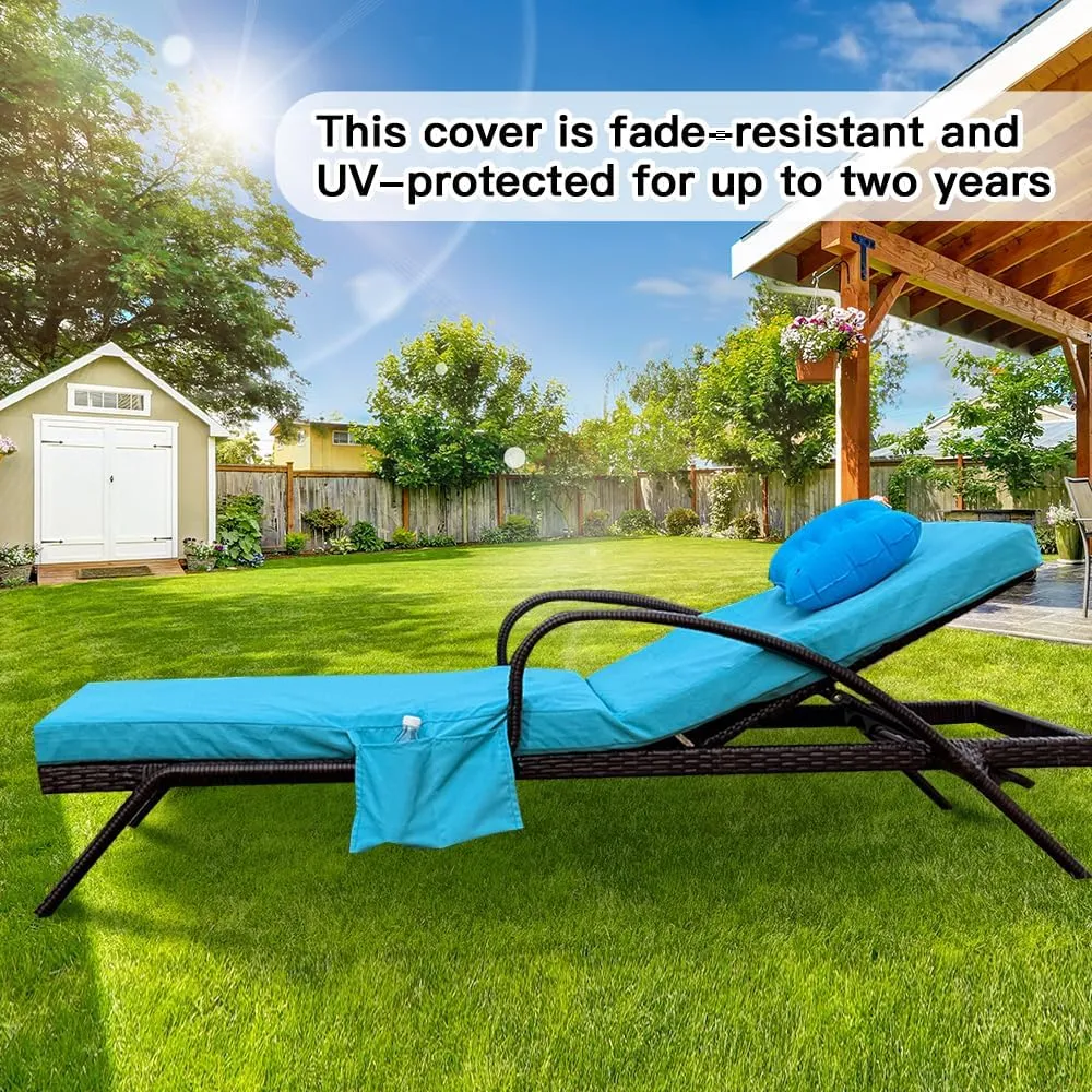 72 x 21 x 3 Inch Outdoor chaise lounge cushion Covers Only (Not Includes Cushion) Waterproof Outdoor Patio lounge chair cushion Slipcover，Anti-Slip Backing Design & Convenient Phone Pocket（Sky Blue）