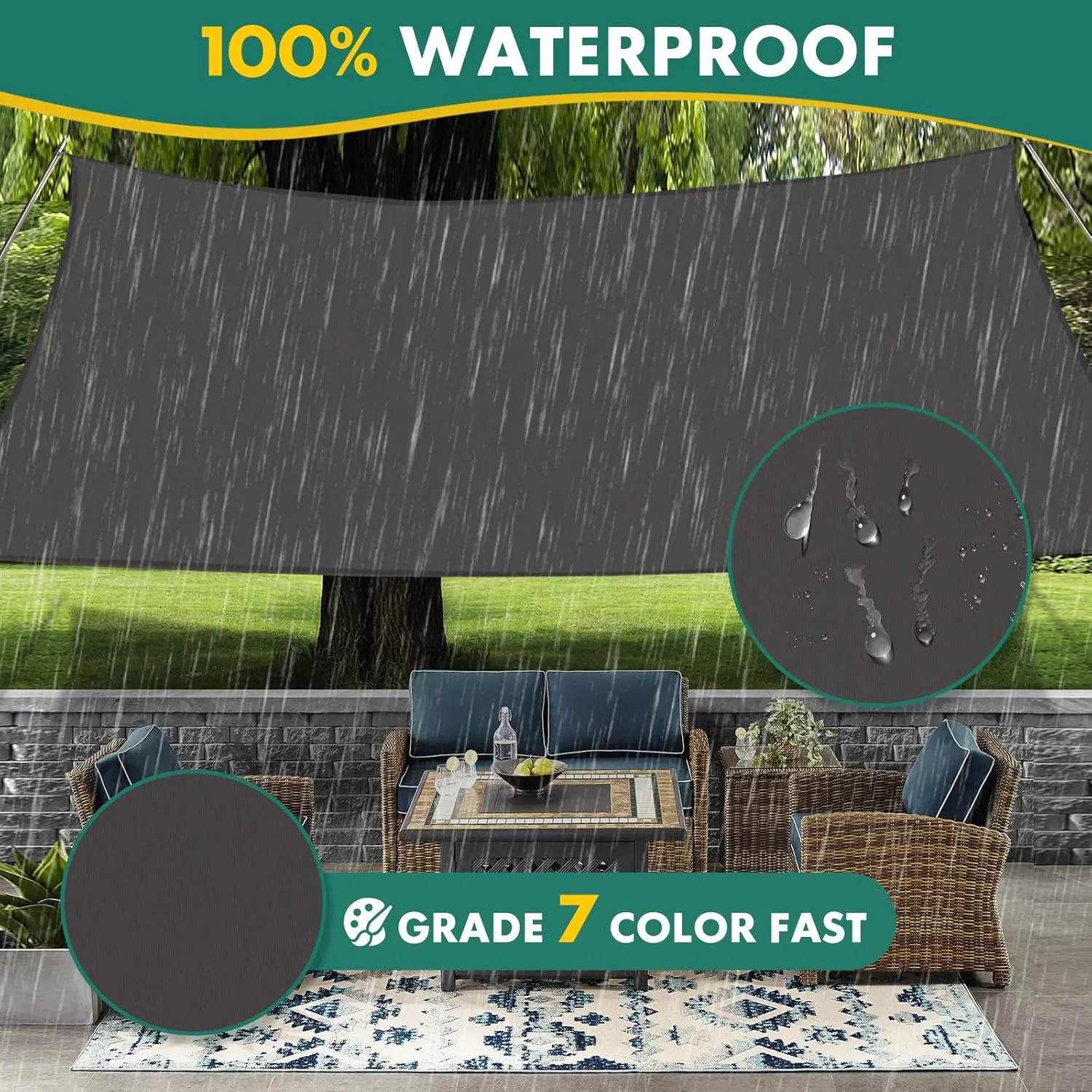 8' x 10' Sun Shade Sail, Rectangle Waterproof Canopy Awning UV Block Sunshade for Outdoor Patio Garden Terrace Backyard Pergola Sunscreen (Anthracite) (Customization Acceptable)