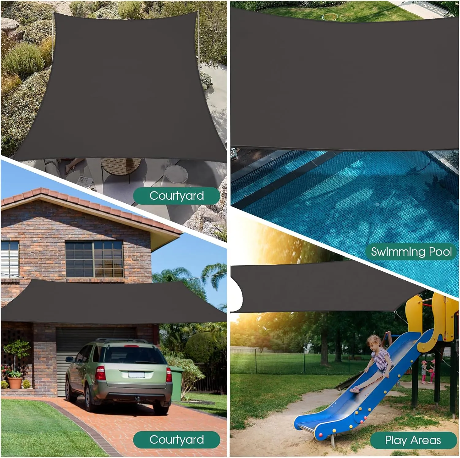 8' x 10' Sun Shade Sail, Rectangle Waterproof Canopy Awning UV Block Sunshade for Outdoor Patio Garden Terrace Backyard Pergola Sunscreen (Anthracite) (Customization Acceptable)