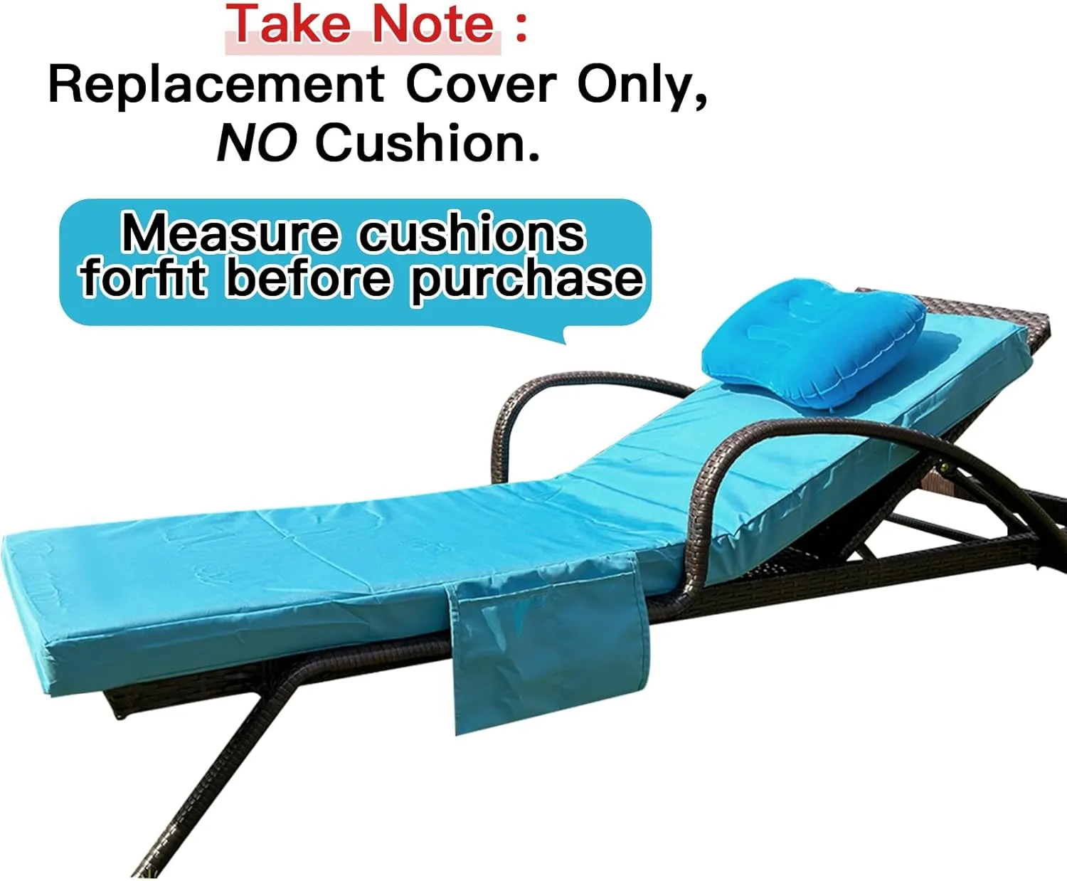 80 x 26 x 3 Inch Outdoor chaise lounge cushion Covers Only (Not Includes Cushion) Waterproof Outdoor Patio lounge chair cushion Slipcover，Anti-Slip Backing Design & Convenient Phone Pocket（Blue）