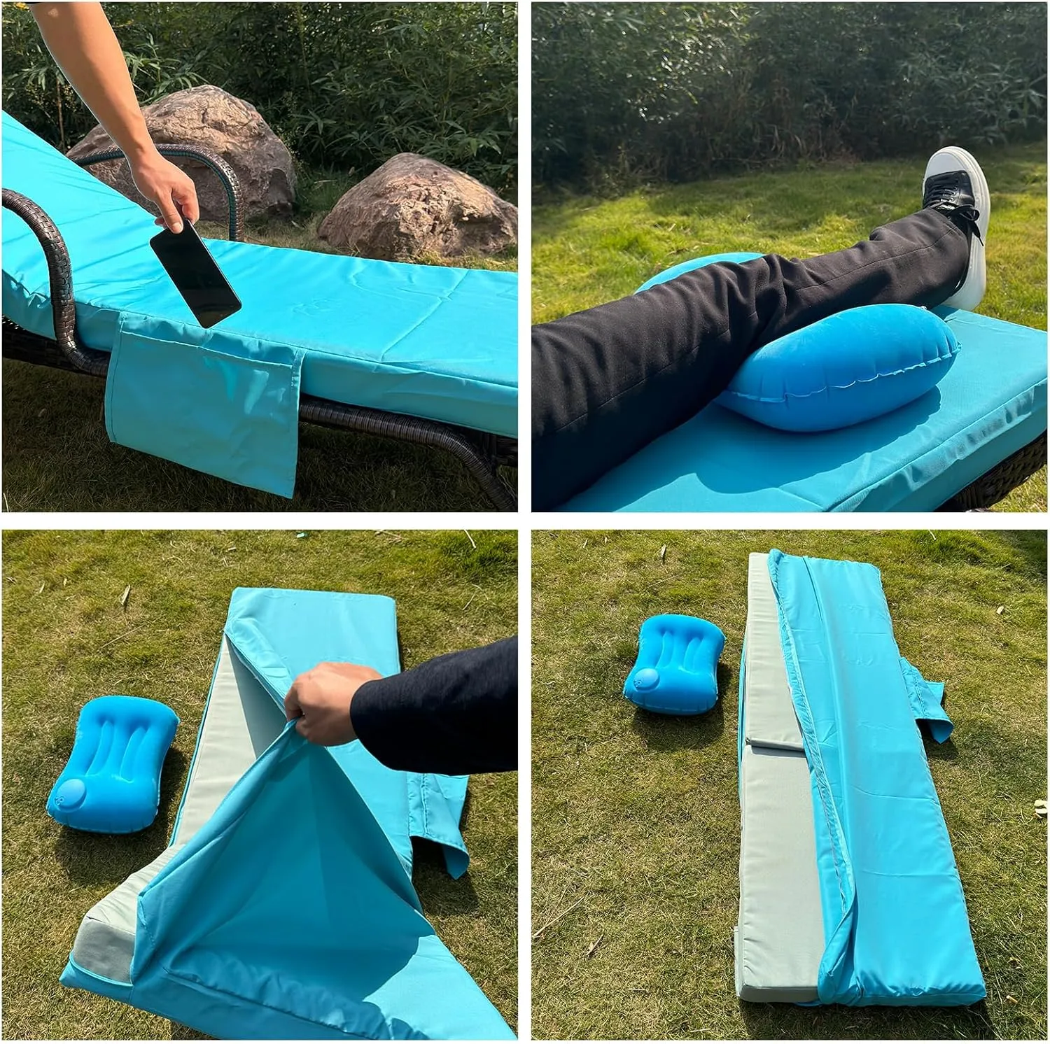80 x 26 x 3 Inch Outdoor chaise lounge cushion Covers Only (Not Includes Cushion) Waterproof Outdoor Patio lounge chair cushion Slipcover，Anti-Slip Backing Design & Convenient Phone Pocket（Blue）