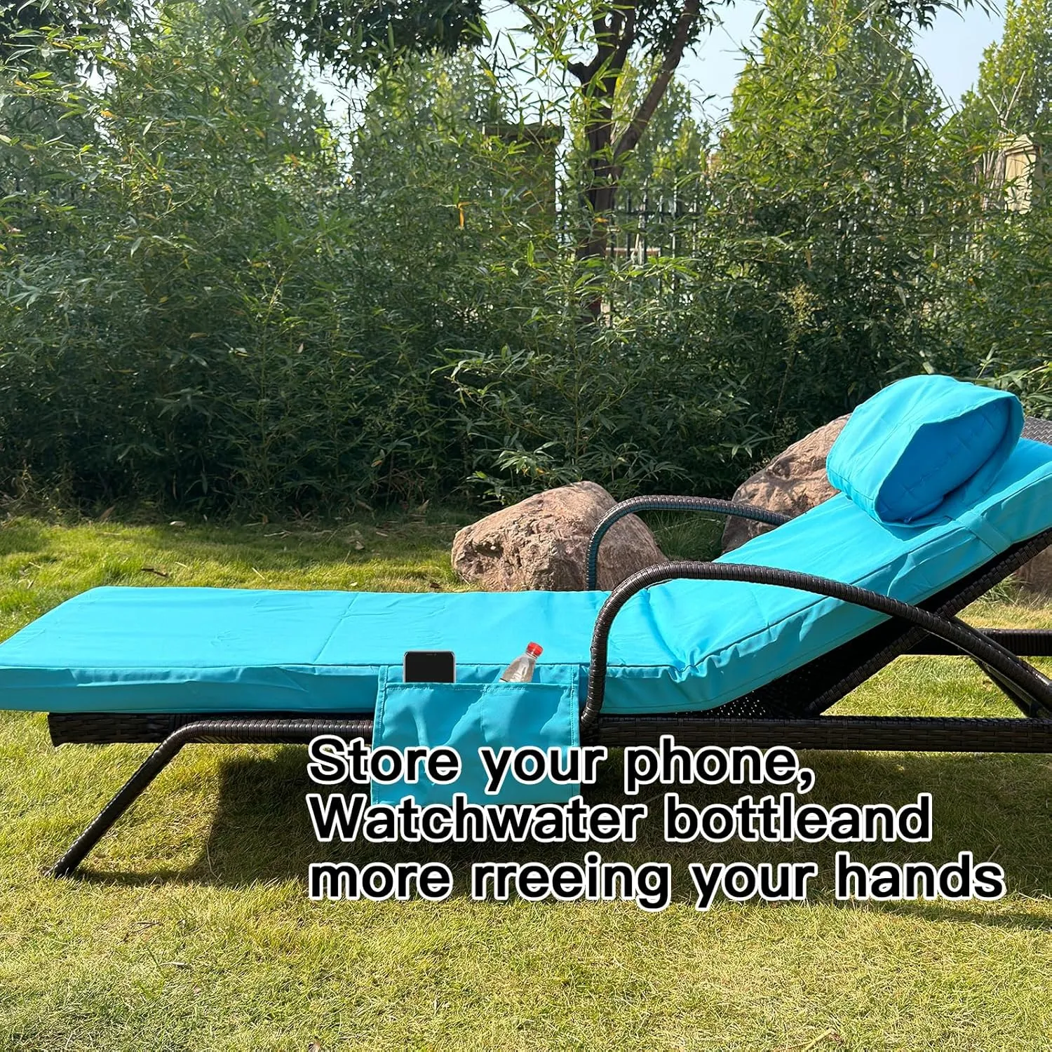 80 x 26 x 3 Inch Outdoor chaise lounge cushion Covers Only (Not Includes Cushion) Waterproof Outdoor Patio lounge chair cushion Slipcover，Anti-Slip Backing Design & Convenient Phone Pocket（Blue）