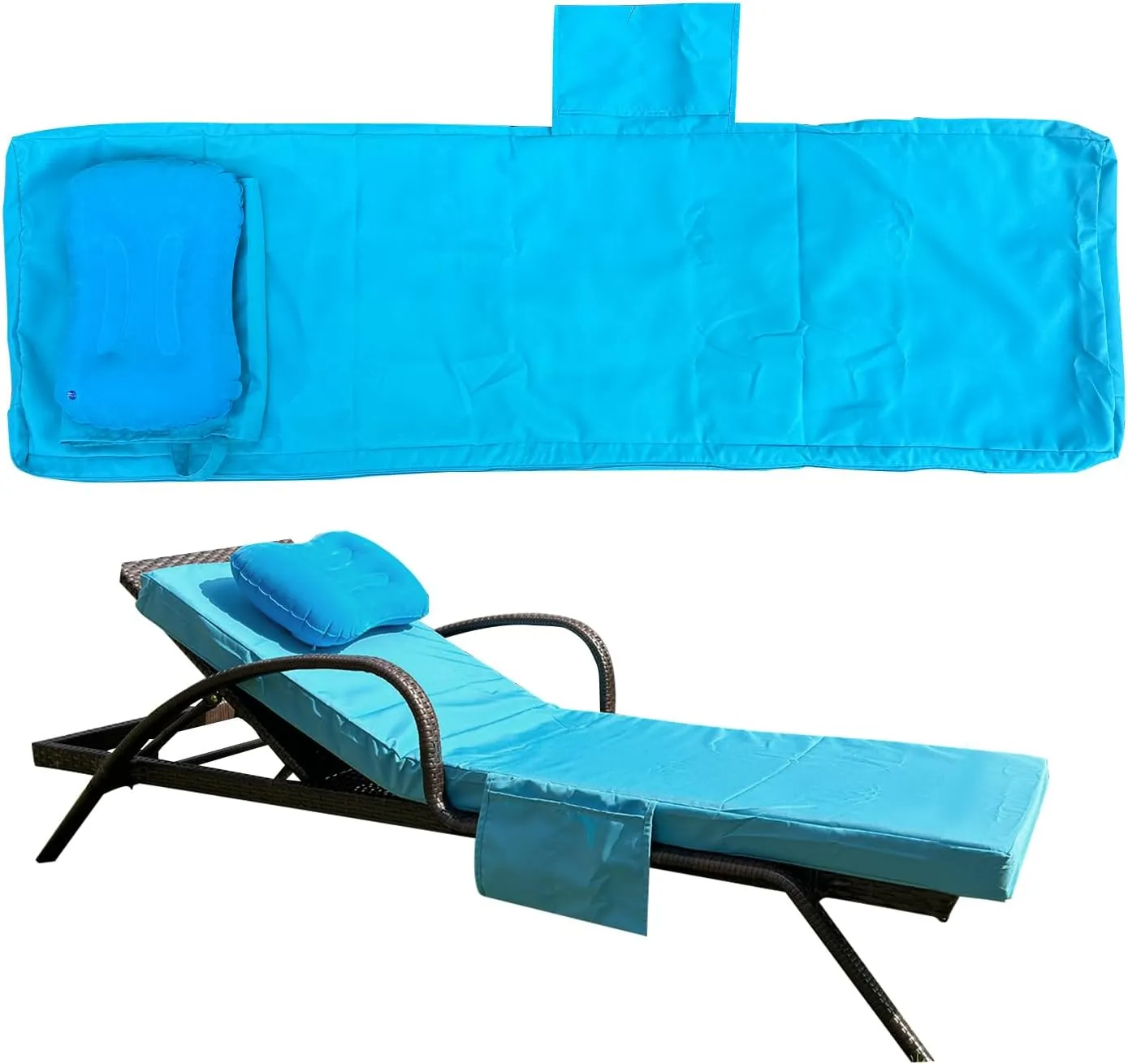 80 x 26 x 3 Inch Outdoor chaise lounge cushion Covers Only (Not Includes Cushion) Waterproof Outdoor Patio lounge chair cushion Slipcover，Anti-Slip Backing Design & Convenient Phone Pocket（Blue）