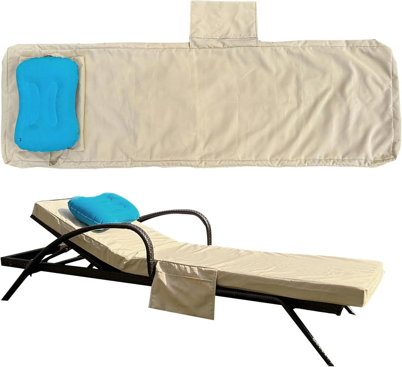 80 x 26 x 3 Inch Outdoor chaise lounge cushion Covers Only (Not Includes Cushion) Waterproof Outdoor Patio lounge chair cushion Slipcover，Anti-Slip Backing Design & Convenient Phone Pocket（LightKhaki）