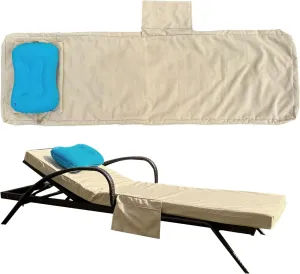 80 x 26 x 3 Inch Outdoor chaise lounge cushion Covers Only (Not Includes Cushion) Waterproof Outdoor Patio lounge chair cushion Slipcover，Anti-Slip Backing Design & Convenient Phone Pocket（LightKhaki）