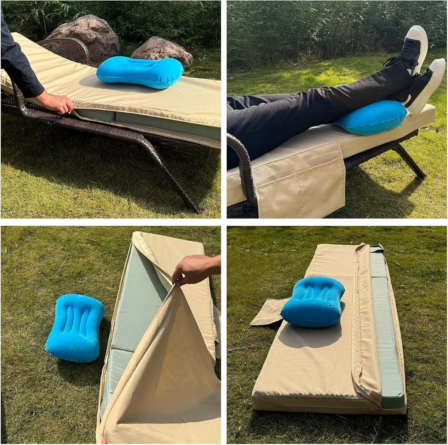 80 x 26 x 3 Inch Outdoor chaise lounge cushion Covers Only (Not Includes Cushion) Waterproof Outdoor Patio lounge chair cushion Slipcover，Anti-Slip Backing Design & Convenient Phone Pocket（LightKhaki）