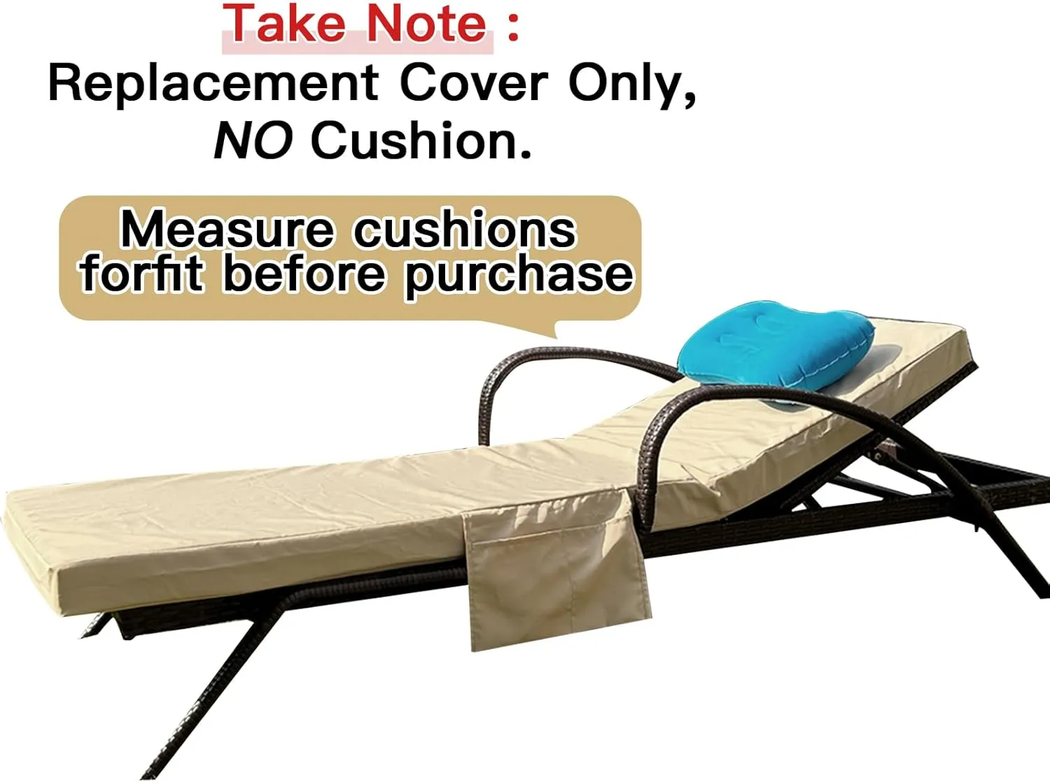 80 x 26 x 3 Inch Outdoor chaise lounge cushion Covers Only (Not Includes Cushion) Waterproof Outdoor Patio lounge chair cushion Slipcover，Anti-Slip Backing Design & Convenient Phone Pocket（LightKhaki）