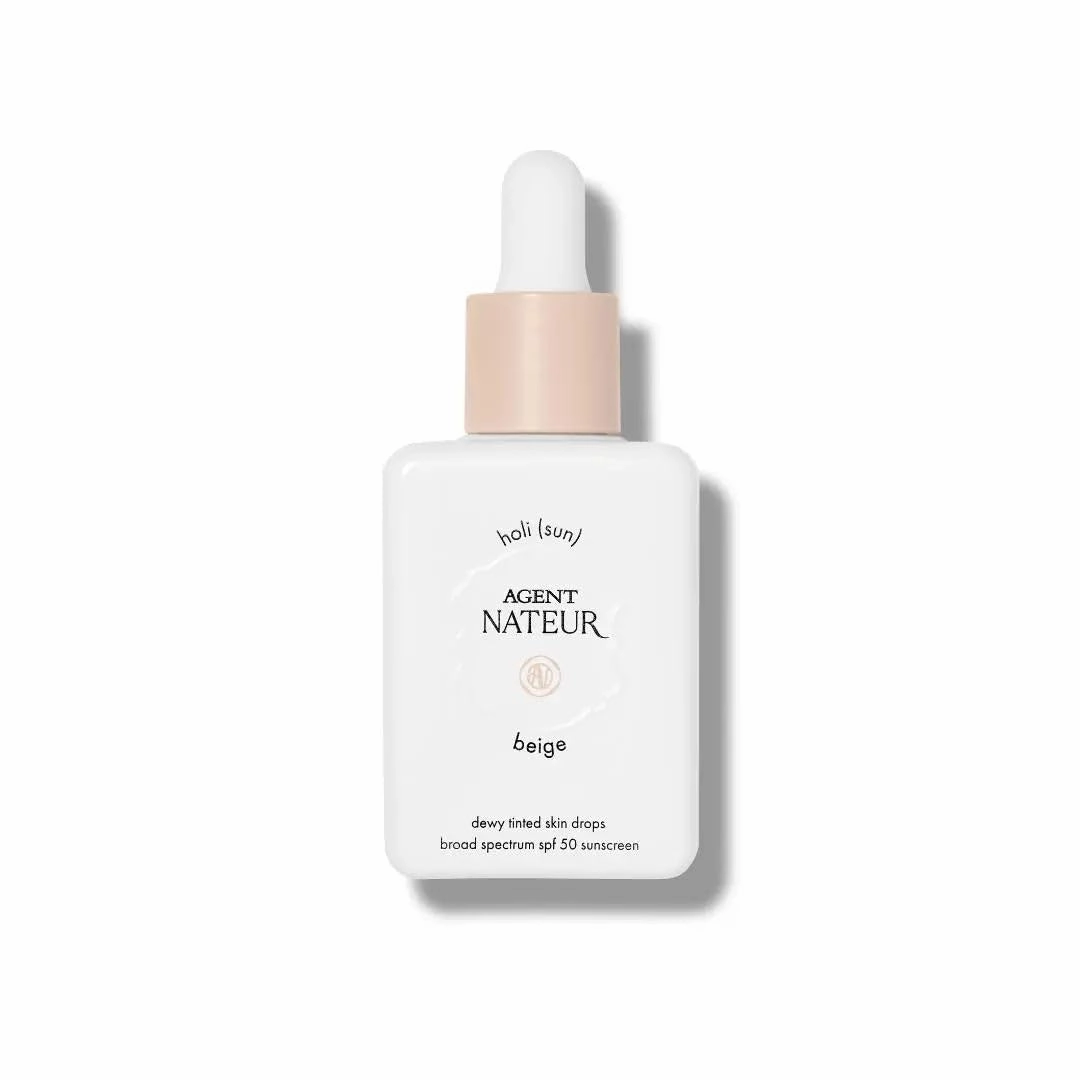 Agent Nateur - holi (sun) SPF 50 Dewy Tinted Skin Drops | Lightweight, Hydrating, Smooths Fine Lines & Wrinkles | Luxury, Non-Toxic Clean Skincare, Reef Friendly (Beige, 1 oz)