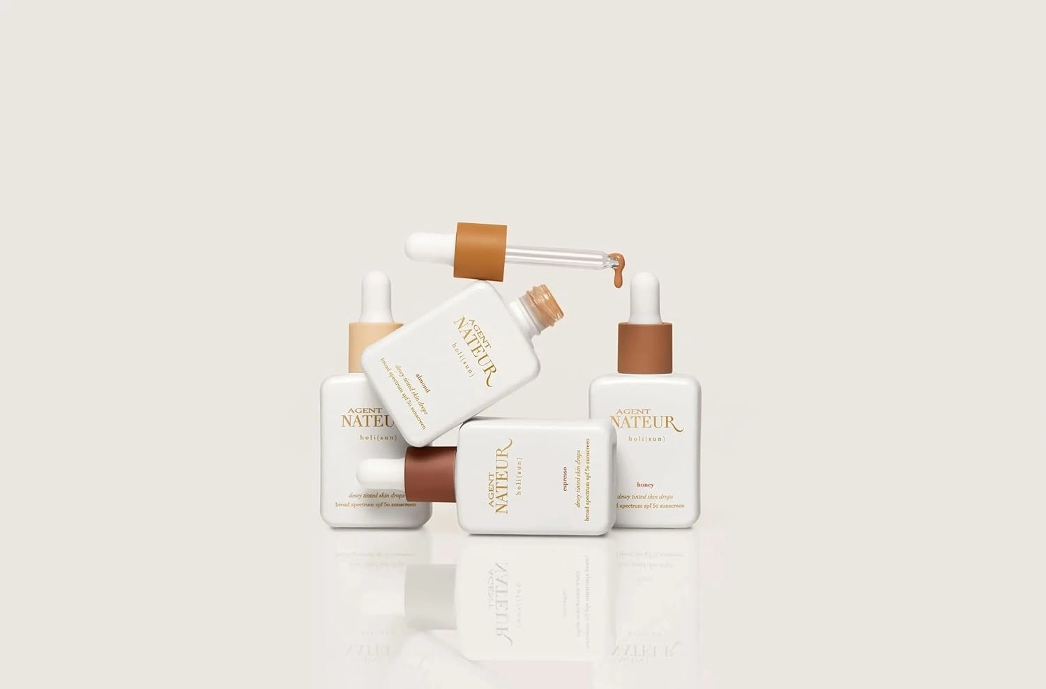 Agent Nateur - holi (sun) SPF 50 Dewy Tinted Skin Drops | Lightweight, Hydrating, Smooths Fine Lines & Wrinkles | Luxury, Non-Toxic Clean Skincare, Reef Friendly (Beige, 1 oz)