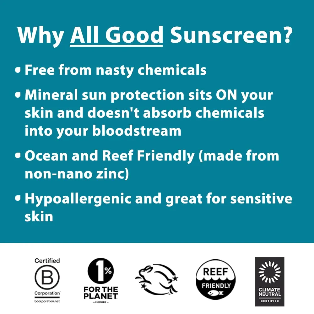 All Good Baby & Kids Mineral Face & Body Sunscreen - UVA/UVB Broad Spectrum, Coral Reef Friendly, Water Resistant, Zinc Oxide - (2) SPF 50 Butter Sticks & (2) SPF 30 Lotions