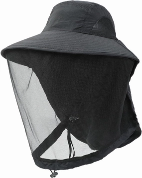 All-Season UPF 50  Unisex Outdoor Fishing Hat with Wide Brim and Hidden Neck Flap - Breathable Mosquito Net, Adjustable for Comfort, Ideal for Hiking, Climbing, and Gardening Black