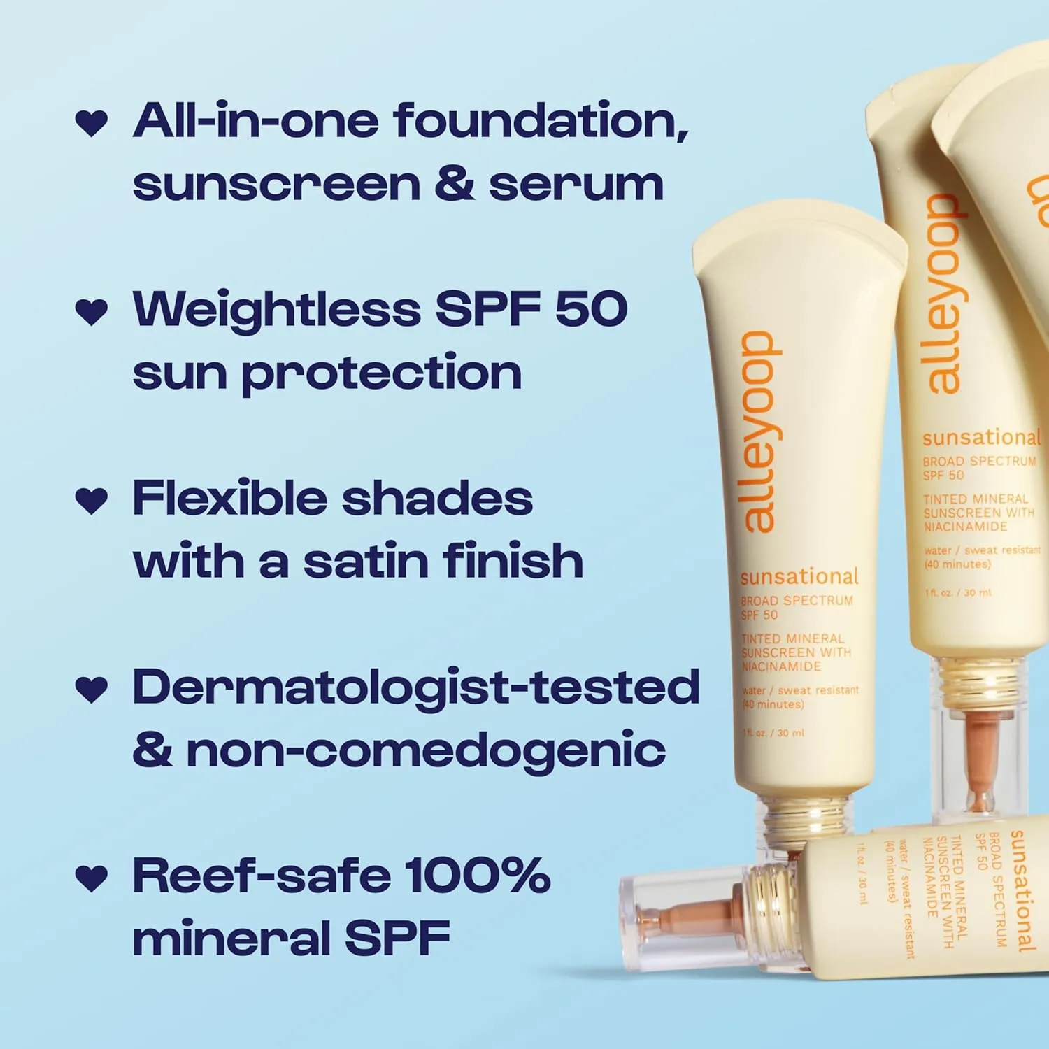 Alleyoop Sunsational Tinted Moisturizer SPF 50 for Face Broad Spectrum – 100% Mineral Face Sunscreen with Jojoba, Hydrating & Soothing Tinted Sunscreen, Vegan & Cruelty-Free (Ray)