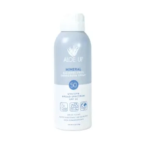 Aloe Up Continuous Mineral Sunscreen Spray SPF 50- Alcohol-Free Broad Spectrum UVA/UVB Sunscreen Protector for Face and Body - With Gen2 Zinc Oxide and Aloe Vera - Dries Clear - Reef Safe - 4.5 Oz