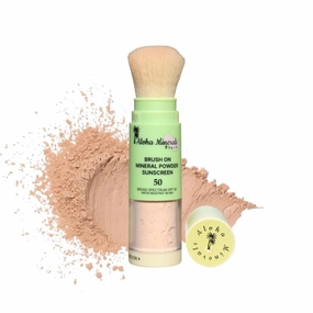 Aloha Minerals Block Brush-On Mineral Powder Sunscreen For Face, SPF 50, Water Resistant, Broad Spectrum, Natural Mineral Blend, Oil Abrosbent, Tropical Scent, Carrot Seed Extract, 0.21oz