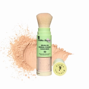 Aloha Minerals Block Brush-On Mineral Powder Sunscreen For Face, SPF 50, Water Resistant, Broad Spectrum, Natural Mineral Blend, Oil Abrosbent, Tropical Scent, Carrot Seed Extract, 0.21oz