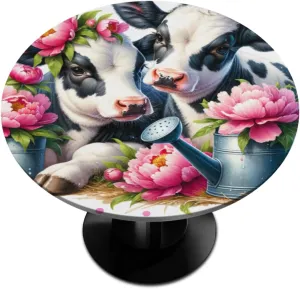 Alpine Cattle Animal Flower Round Fitted Tablecloth with Elastic Outdoor Tablecloths Tables Waterproof Stain-Resistant Wipeable Table Cover for Kitchen Patio Picnic,Camping,Dinner 36-42inch