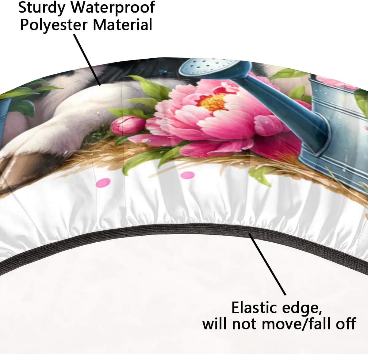 Alpine Cattle Animal Flower Round Fitted Tablecloth with Elastic Outdoor Tablecloths Tables Waterproof Stain-Resistant Wipeable Table Cover for Kitchen Patio Picnic,Camping,Dinner 36-42inch