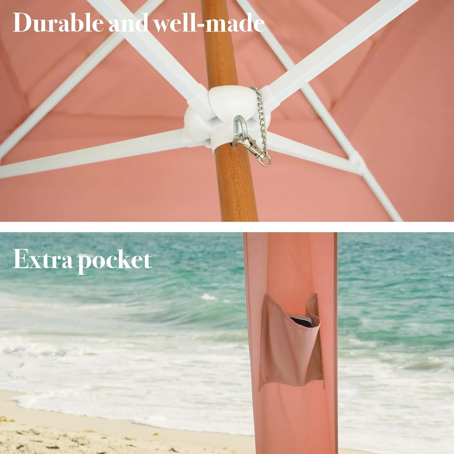 AMMSUN Beach Cabana with Fringe, 6'×6' Boho Beach Canopy with Tassels, Easy Set up & Premium Wood Pole, Cabana Tent with Sand Pockets, Instant Sun Shade for Sand, Garden, Patio, Coral Pink