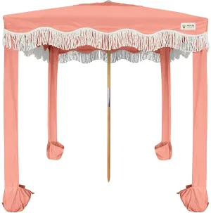 AMMSUN Beach Cabana with Fringe, 6'×6' Boho Beach Canopy with Tassels, Easy Set up & Premium Wood Pole, Cabana Tent with Sand Pockets, Instant Sun Shade for Sand, Garden, Patio, Coral Pink