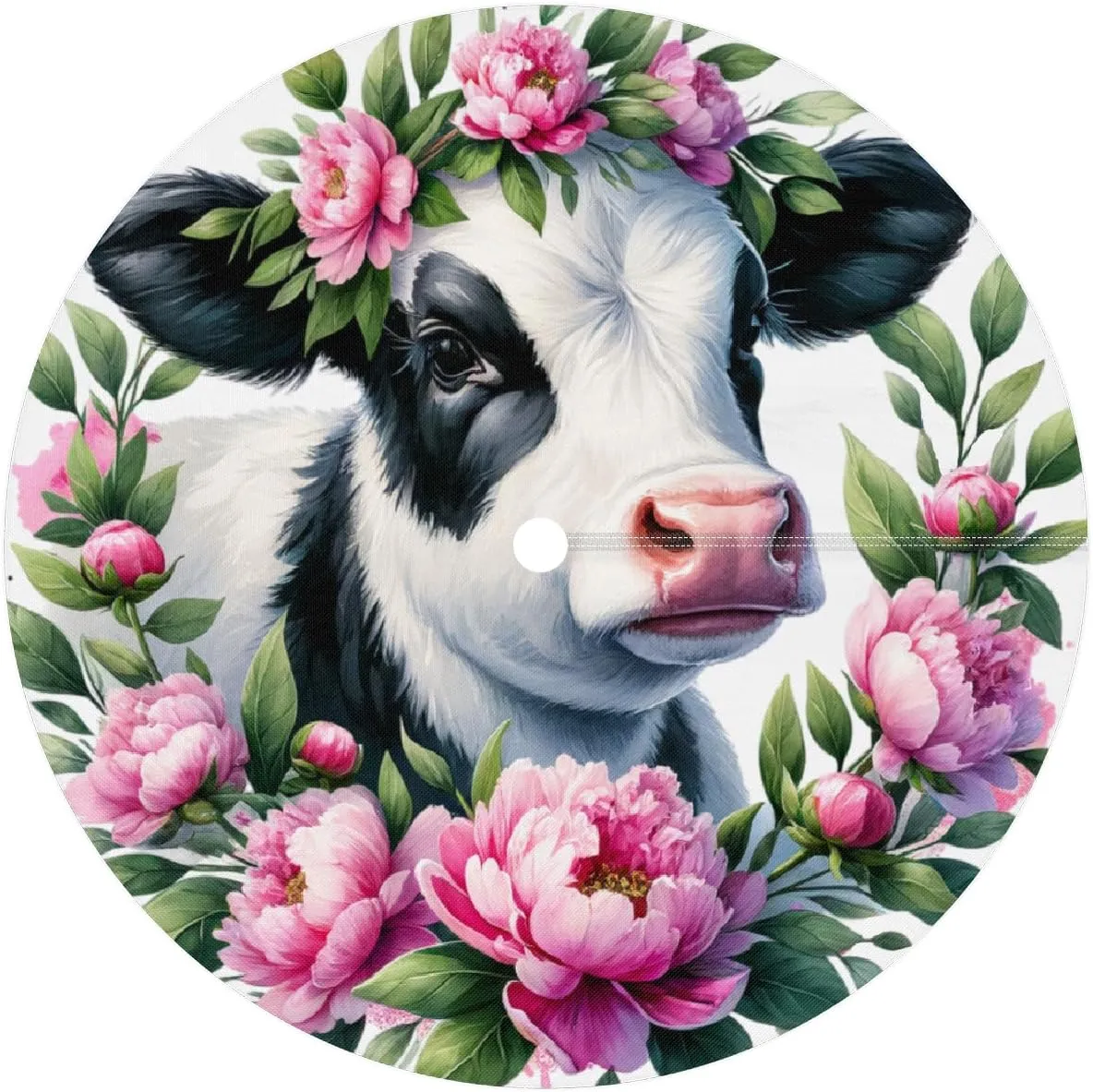 Animal Flower Alpine Cattle Outdoor Round Tablecloth with Umbrella Hole Fitted Circle Table Cloth with Elastic Edge Ootdoor Round Table Cover for Patio Party Picnic Decor fit 45-56inch