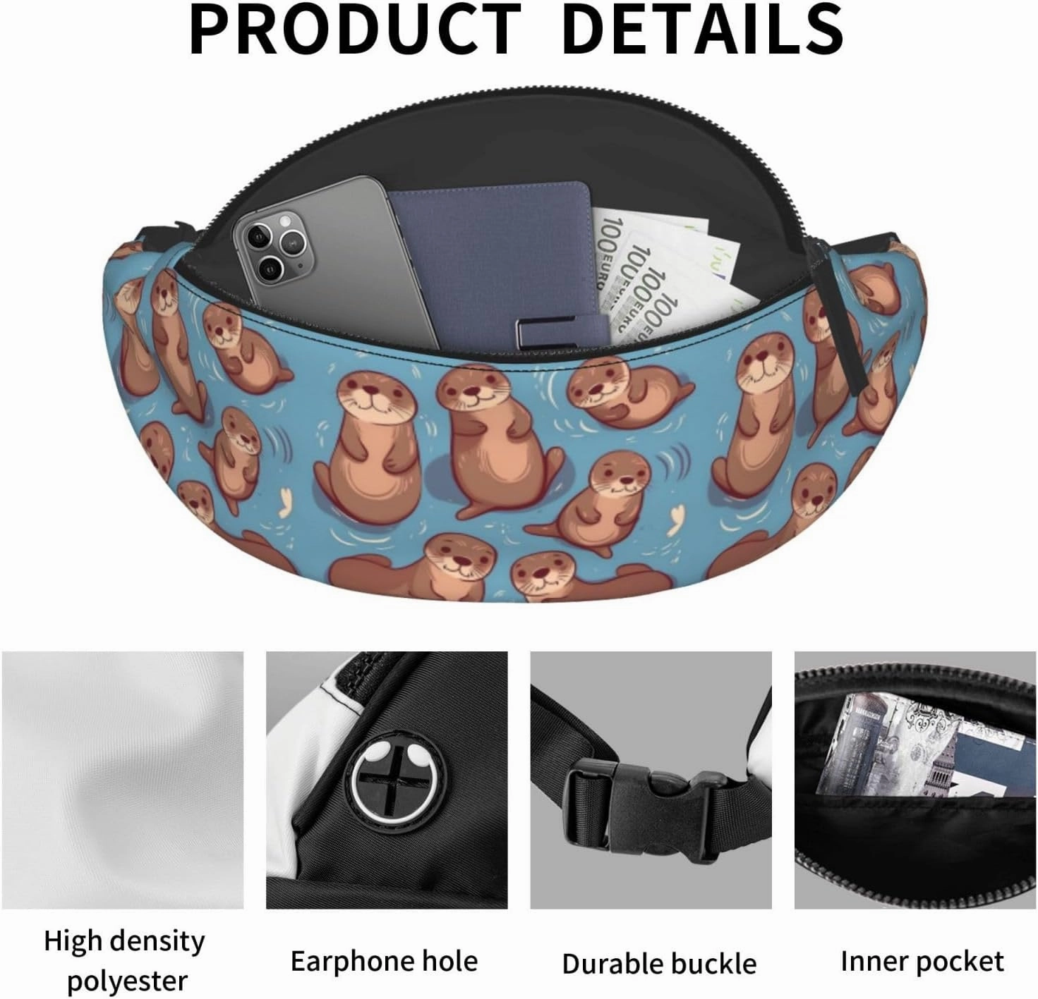 Animal Cute Brown Otters Fanny Pack for Man Women Waist Bag Adjustable Belt Casual Chest Bag Bum Bags for Travel Sports Running Hiking Waist Packs