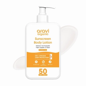 Ara.vi Org.anic Oil-Free Sunscreen Body Lotion SPF 50 PA     | Lightweight, Quick Absorbing & No White Cast | UVA & UVB Protection | With Niacinamide, Hyaluronic Acid & Copper Tripeptide | 200ml
