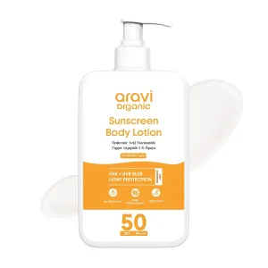 Ara.vi Org.anic Oil-Free Sunscreen Body Lotion SPF 50 PA     | Lightweight, Quick Absorbing & No White Cast | UVA & UVB Protection | With Niacinamide, Hyaluronic Acid & Copper Tripeptide | 200ml