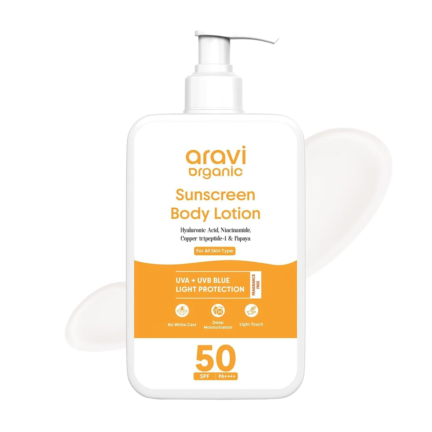 Ara.vi Org.anic Oil-Free Sunscreen Body Lotion SPF 50 PA     | Lightweight, Quick Absorbing & No White Cast | UVA & UVB Protection | With Niacinamide, Hyaluronic Acid & Copper Tripeptide | 200ml