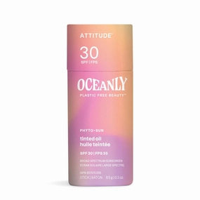 ATTITUDE Oceanly Tinted Oil Stick with SPF 30, EWG Verified, Plastic-Free, Broad Spectrum UVA/UVB Protection with Zinc Oxide, Universal Tint, Unscented, 0.3 Ounce