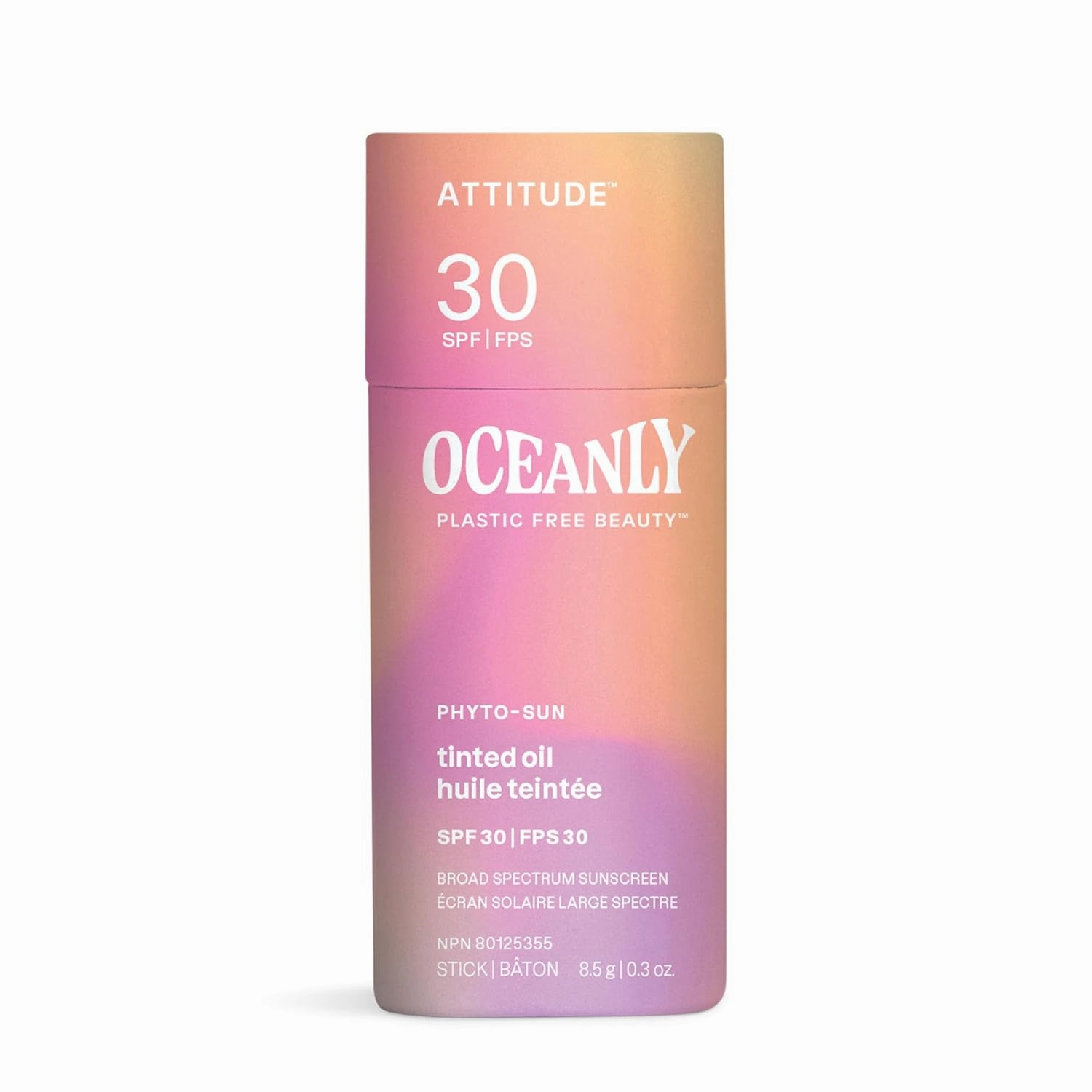 ATTITUDE Oceanly Tinted Oil Stick with SPF 30, EWG Verified, Plastic-Free, Broad Spectrum UVA/UVB Protection with Zinc Oxide, Universal Tint, Unscented, 0.3 Ounce