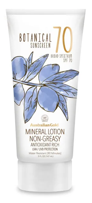 Australian Gold Botanical SPF 70 Mineral Sunscreen Lotion, Non-Chemical Sunblock with Titanium Dioxide & Zinc Oxide, Native-Australian Ingredients, Water-Resistant, Citrus Oasis Fragrance, 5 Oz