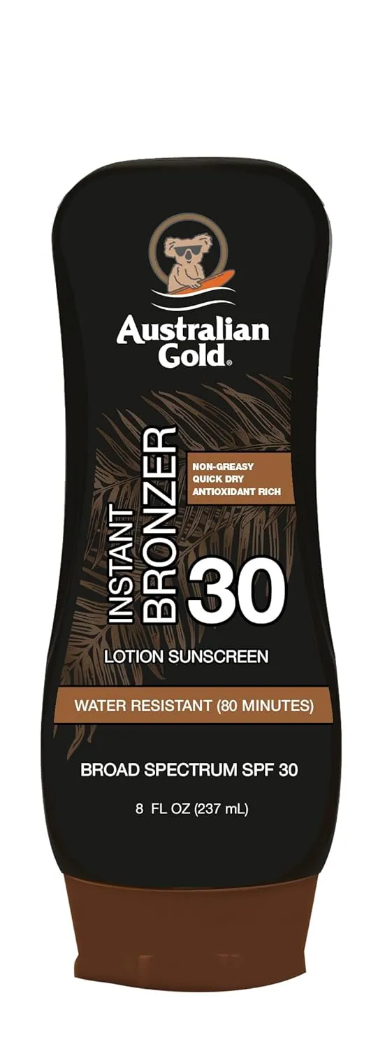 Australian Gold Sunscreen Lotion with Instant Bronzer, Broad Spectrum, Water Resistant, Non-Greasy, Oxybenzone Free, Cruelty Free, SPF 30, Coconut, 8 Fl Oz (A70902) (Pack of 3)