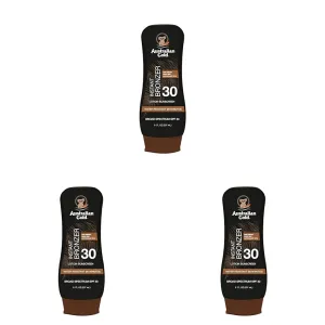 Australian Gold Sunscreen Lotion with Instant Bronzer, Broad Spectrum, Water Resistant, Non-Greasy, Oxybenzone Free, Cruelty Free, SPF 30, Coconut, 8 Fl Oz (A70902) (Pack of 3)