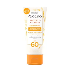 Aveeno Protect   Hydrate Moisturizing Body Sunscreen Lotion with Broad Spectrum SPF 60 & Prebiotic Oat, Weightless & Refreshing Feel, Paraben-Free, Oil-Free, Oxybenzone-Free, 3.0 fl. oz