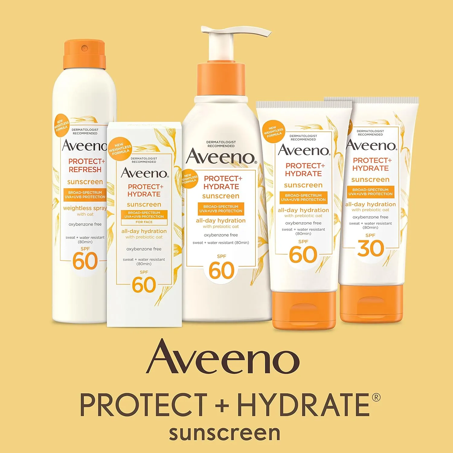 Aveeno Protect   Hydrate Moisturizing Body Sunscreen Lotion with Broad Spectrum SPF 60 & Prebiotic Oat, Weightless & Refreshing Feel, Paraben-Free, Oil-Free, Oxybenzone-Free, 3.0 fl. oz