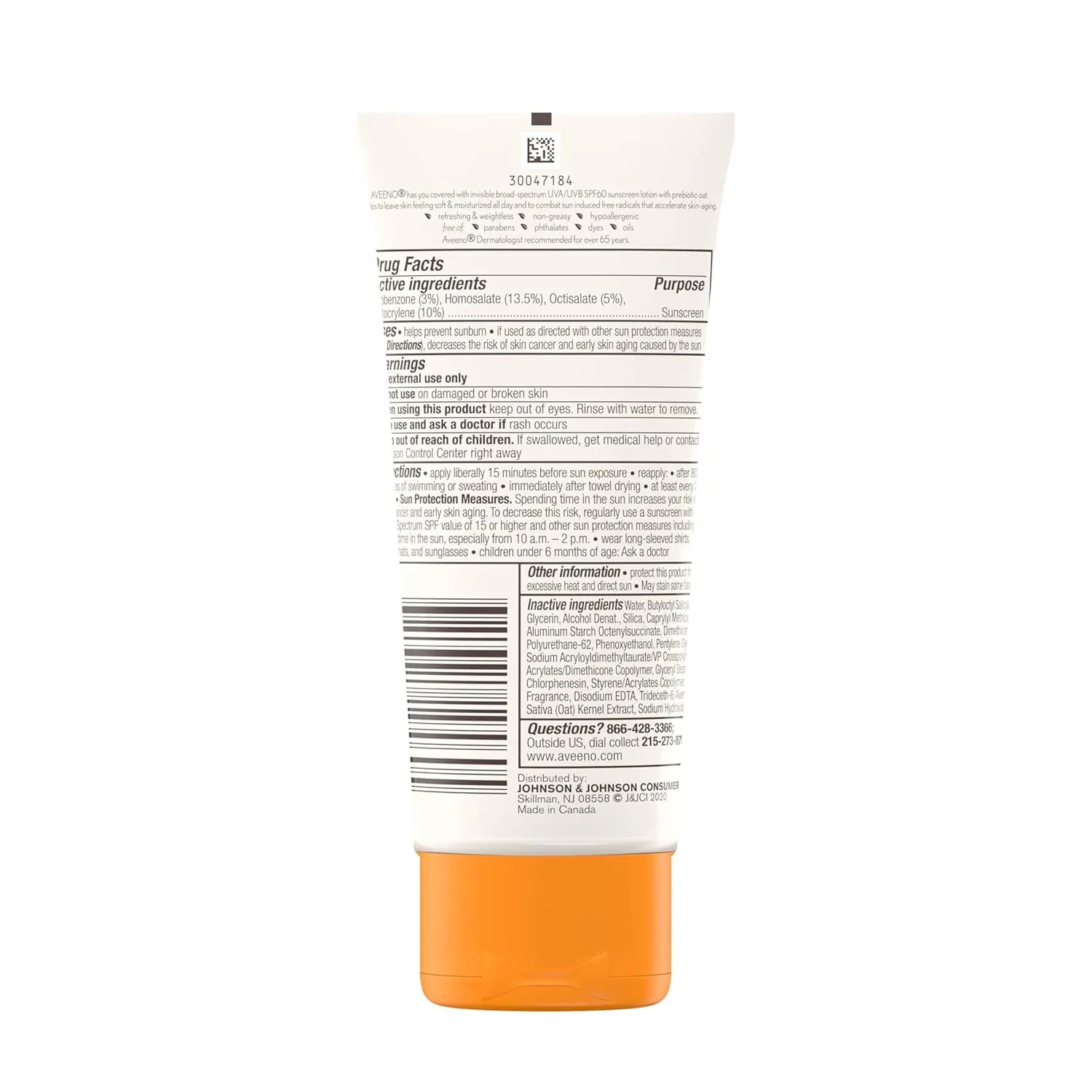 Aveeno Protect   Hydrate Moisturizing Body Sunscreen Lotion with Broad Spectrum SPF 60 & Prebiotic Oat, Weightless & Refreshing Feel, Paraben-Free, Oil-Free, Oxybenzone-Free, 3.0 fl. oz