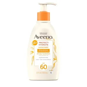 Aveeno Protect   Hydrate Sunscreen Moisturizing Body Lotion with Broad Spectrum SPF 60 and Prebiotic Oat, Weightless, Paraben, Oxybenzone, and Oil Free Sunscreen, 12 FL OZ