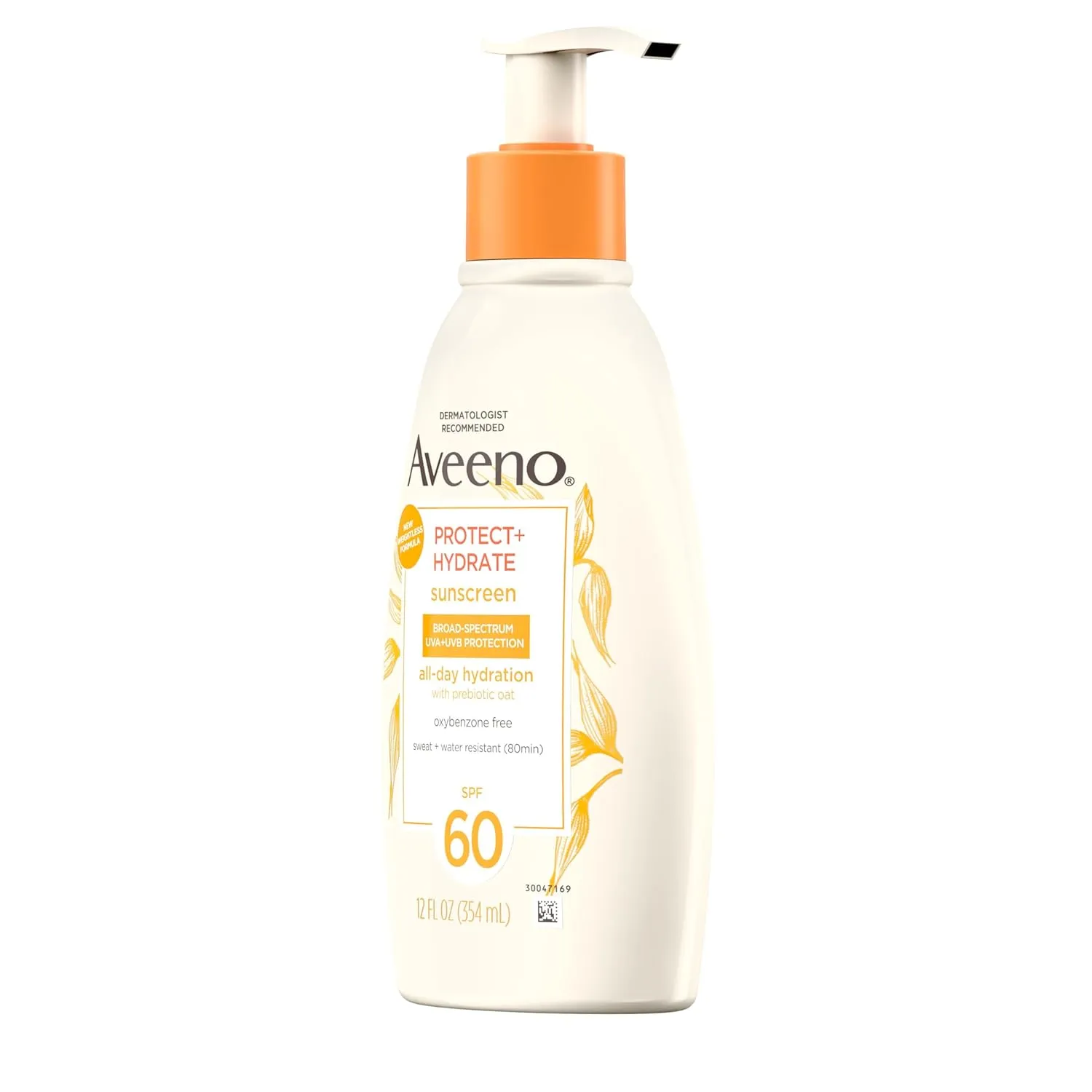 Aveeno Protect   Hydrate Sunscreen Moisturizing Body Lotion with Broad Spectrum SPF 60 and Prebiotic Oat, Weightless, Paraben, Oxybenzone, and Oil Free Sunscreen, 12 FL OZ
