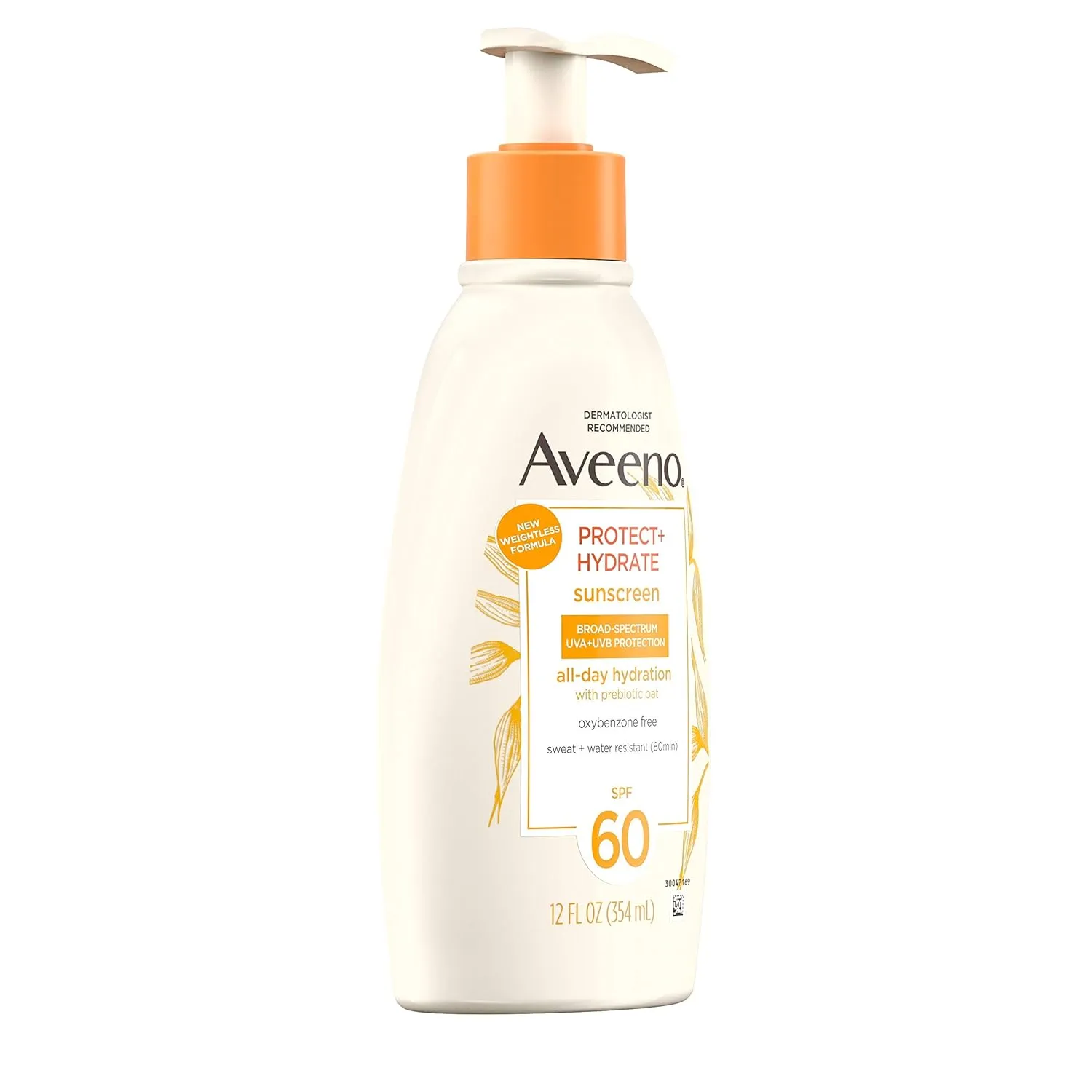 Aveeno Protect   Hydrate Sunscreen Moisturizing Body Lotion with Broad Spectrum SPF 60 and Prebiotic Oat, Weightless, Paraben, Oxybenzone, and Oil Free Sunscreen, 12 FL OZ