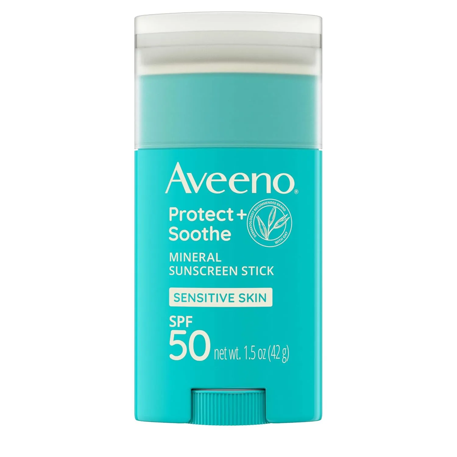 Aveeno Protect   Soothe Mineral Sunscreen Stick for Sensitive Skin, SPF 50, Water-Resistant for 80 minutes, Face & Body Sunscreen with Zinc Oxide & Oat, Fragrance-Free, Travel Size, 1.5 OZ