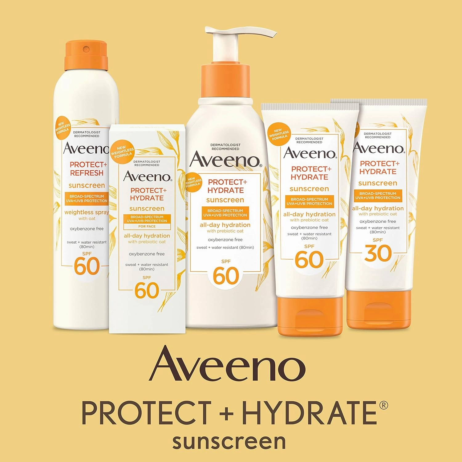 Aveeno Protect   Hydrate Sunscreen Moisturizing Face Lotion with Broad Spectrum SPF 60 and Prebiotic Oat, Paraben, Phthalate, Oxybenzone and Oil Free Sunscreen for Sensitive Skin, 2.0 FL OZ