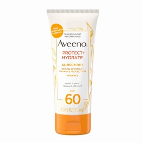 Aveeno Protect   Hydrate Sunscreen Moisturizing Face Lotion with Broad Spectrum SPF 60 and Prebiotic Oat, Paraben, Phthalate, Oxybenzone and Oil Free Sunscreen for Sensitive Skin, 2.0 FL OZ
