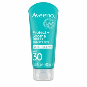 Aveeno Protect   Soothe Mineral Sunscreen Lotion with Broad Spectrum SPF 30, Quick Drying and Water-Resistant UVA/UVB Protection for Sensitive Skin, Fragrance-Free, 3.0 fl. oz