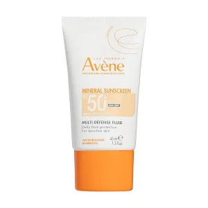 Avène Mineral Sunscreen Multi-Defense Fluid Tinted SPF 50 , Clean Formula Sunscreen for Sensitive Skin, Reef Friendly, Natural Tint, Non-Whitening, Antioxidant Protection, 1.3 Fl Oz