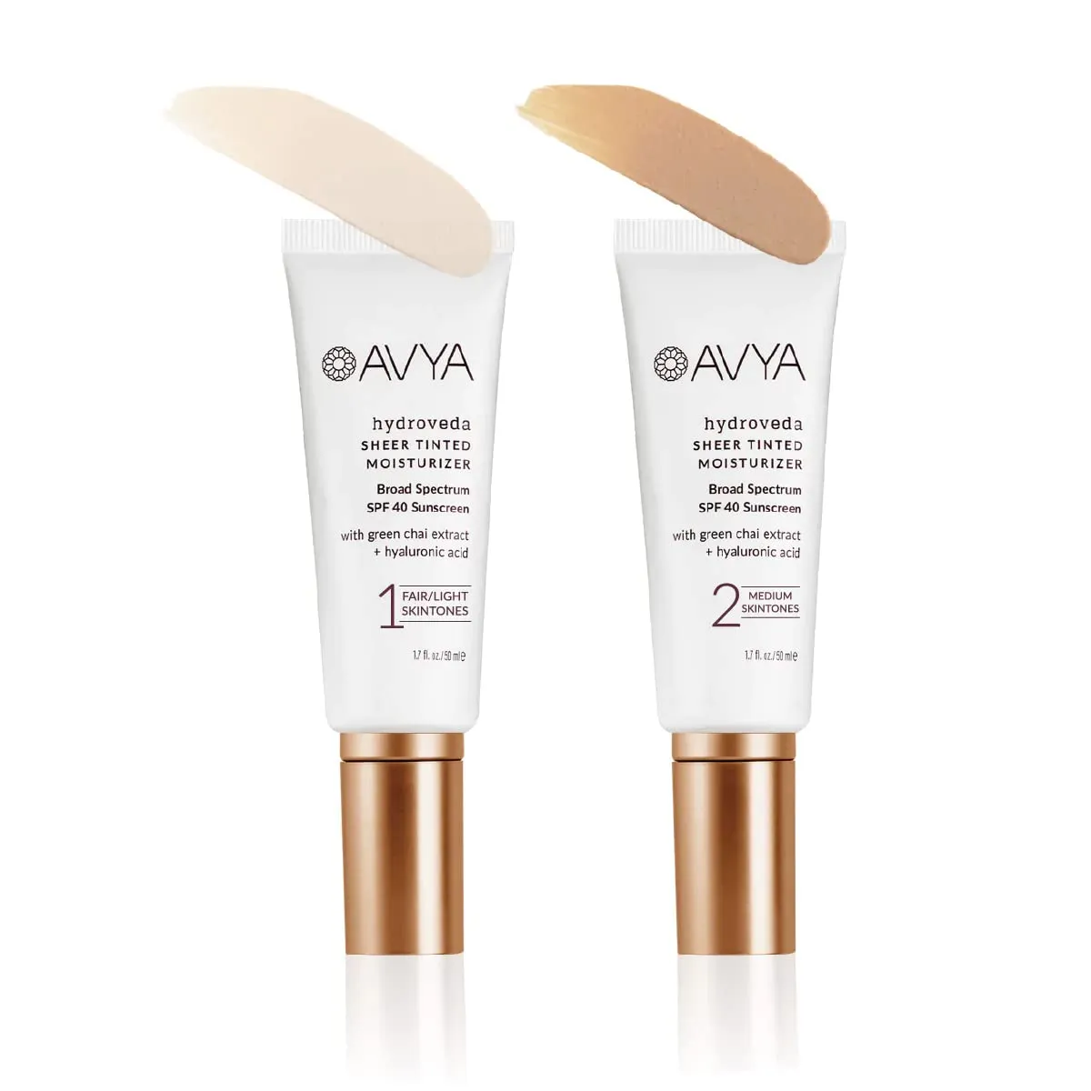 AVYA SPF 40 Sheer Tinted Moisturizer with Hyaluronic Acid & Green Chai – Advanced Ayurvedic Skincare Treatment for Balanced and Brighter Skin/Fair & Light Skintones Shade #1 (1.7oz/50ml)