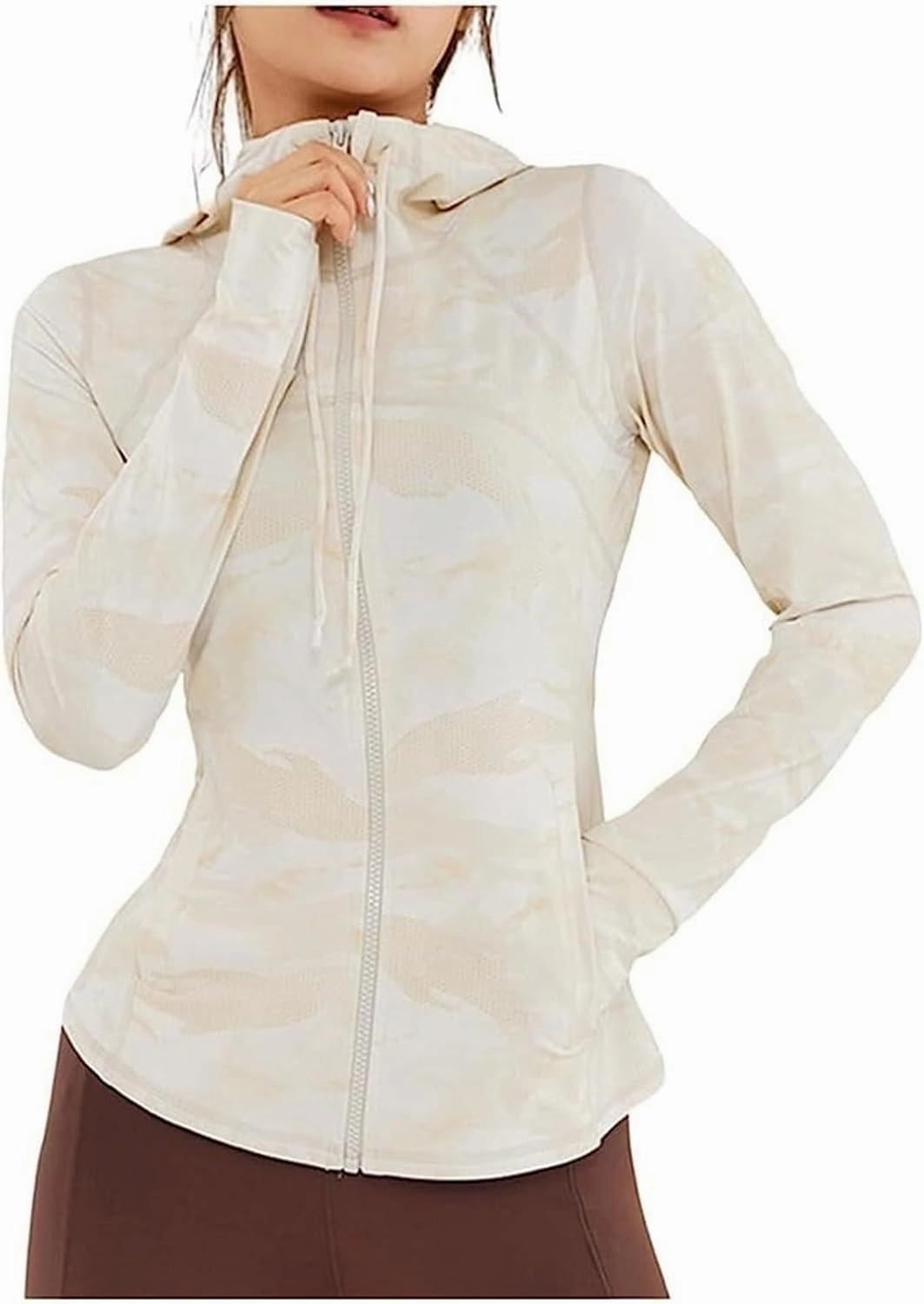 AYGJKIE Women Sun Protection Clothing Uv Protection Running Breathable SPF Jacket Slim Pressure Sun Block (Color : Khaki, Size : Small)