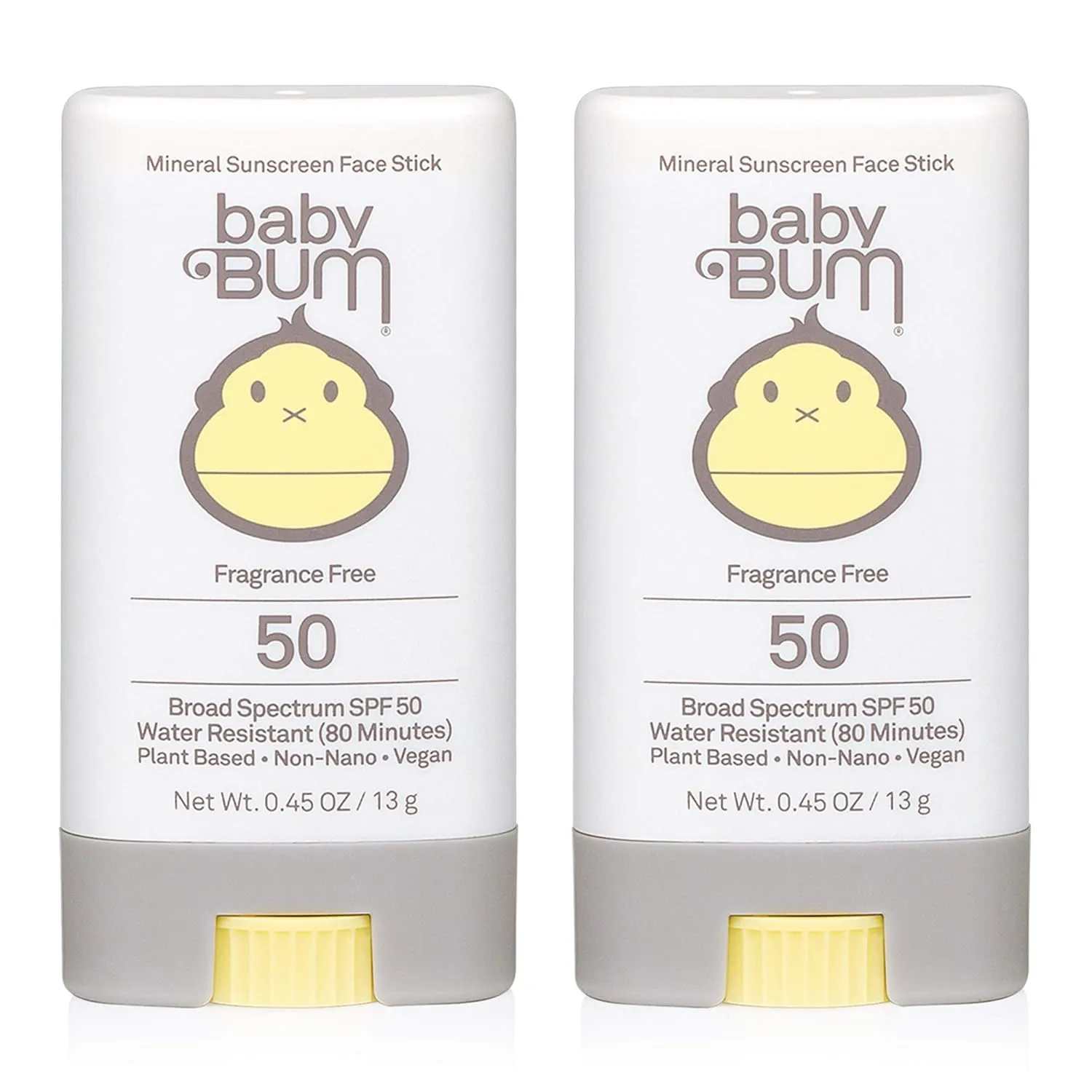 Baby Bum Mineral Sunscreen Face Stick - SPF 50 - UVA,UVB Face and Body Protection - Fragrance Free Safe for Sensitive Skin- Travel Size 0.45 Ounce (Pack of 2)